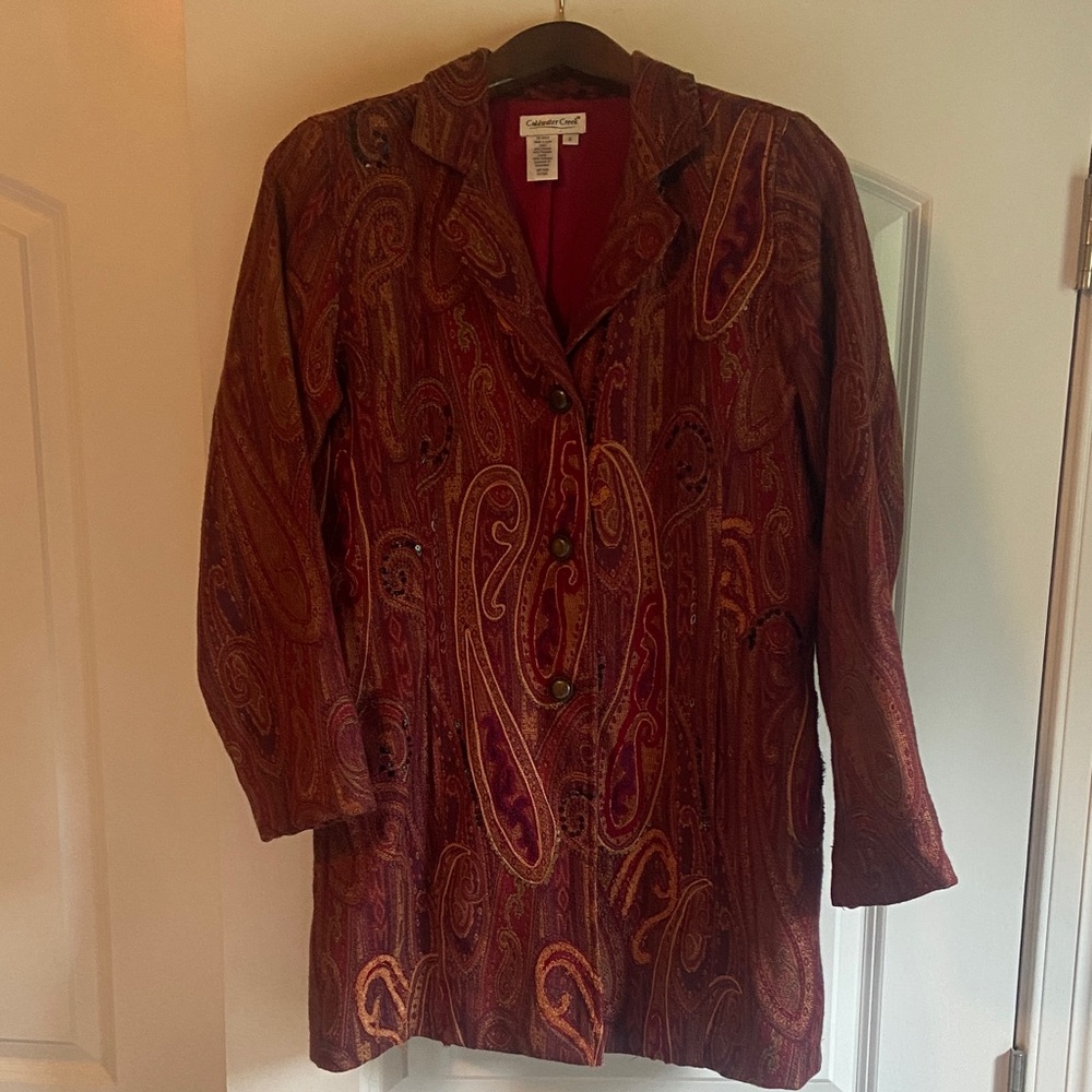Coldwater Creek Women's Paisley Blazer - Rich Red and Gold